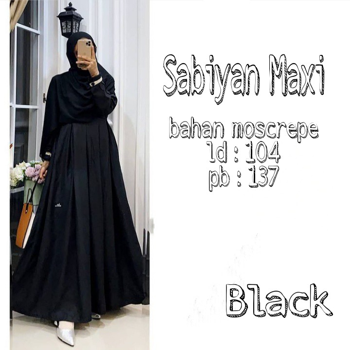 Terlaris !! Baju gamis wanita muslim terbaru 2022 SABIYAN MAXY DRESS ukuran L|XL-HITAM
