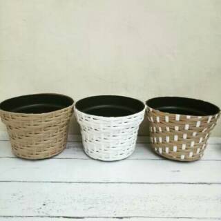  Pot  anyaman rotan  sintetis D15 cm pot  tanaman Shopee  