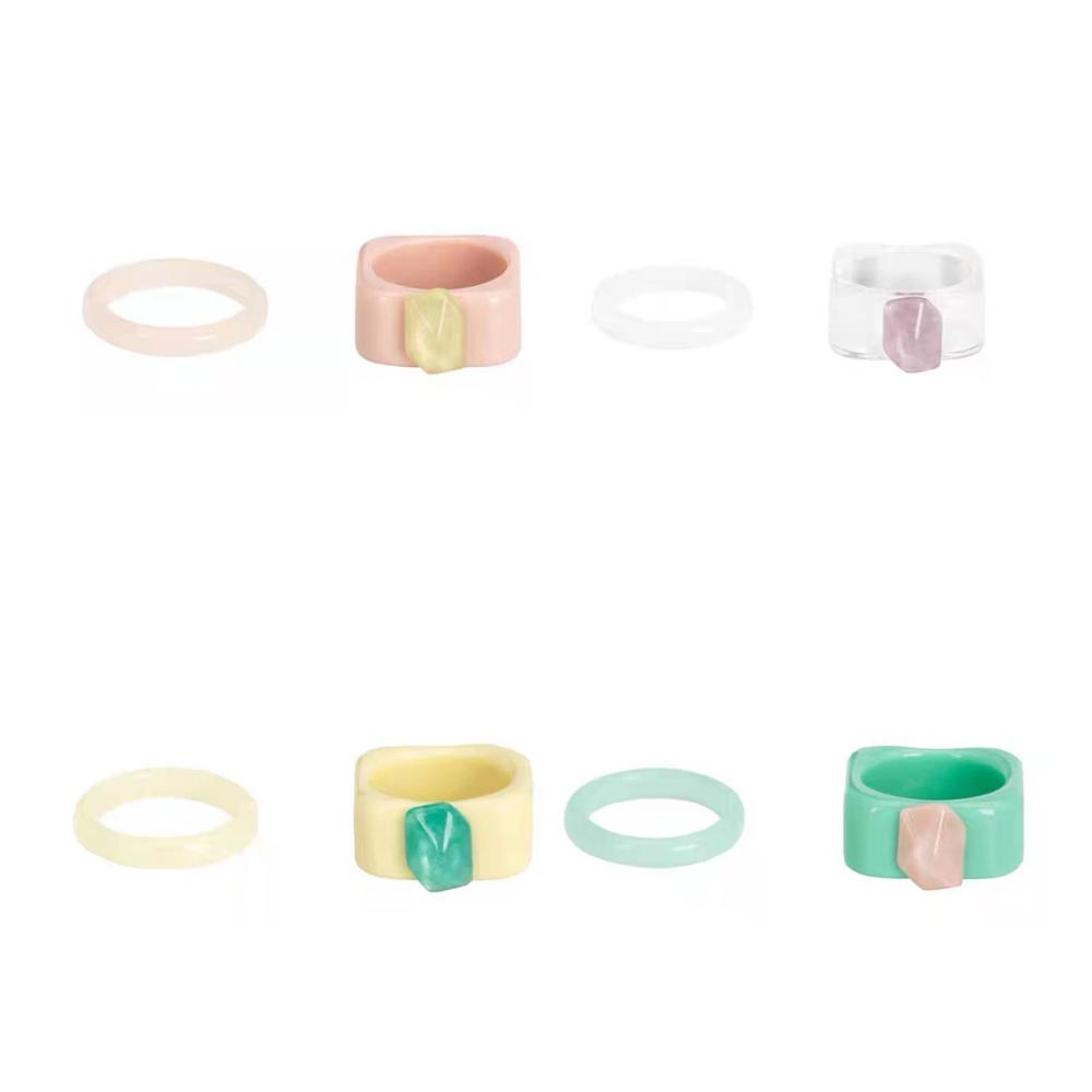 Agustinina Set Cincin Resin Geometris Lucu Manis Untuk Wanita Fashion Perhiasan