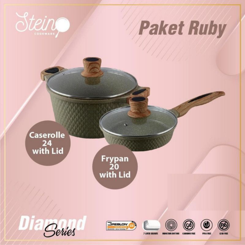 Stein Cookware Ruby Set ( Caserol 24cm + Fry Pan 20cm )