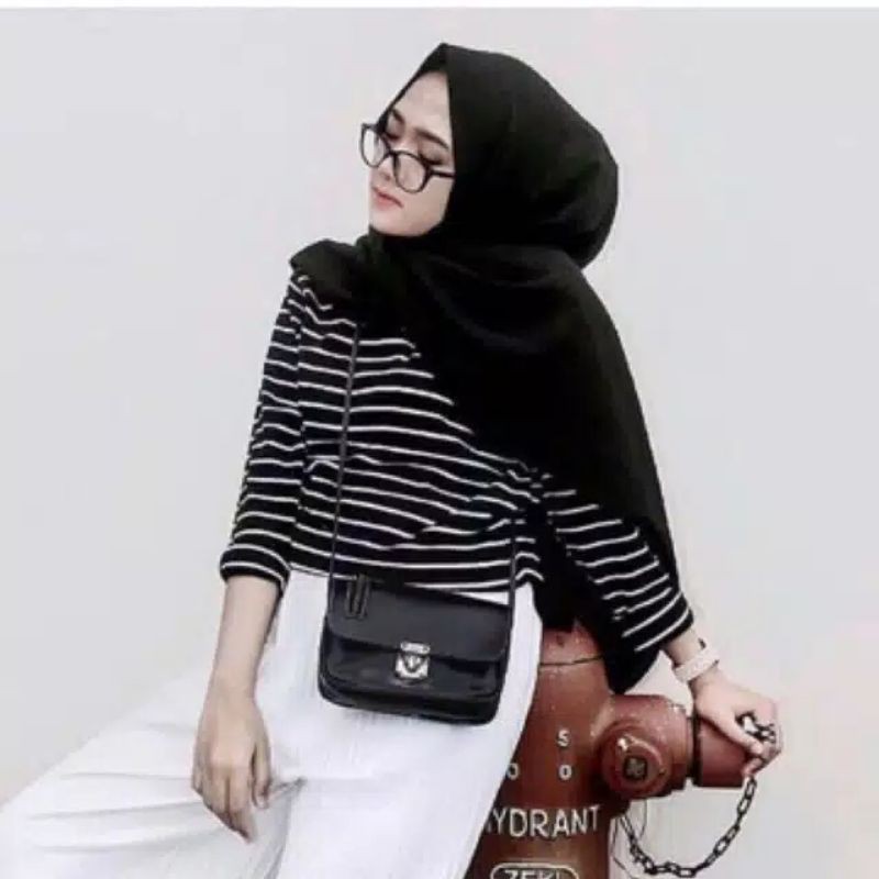 BAJU KAOS LENGAN PANJANG WANITA MURAH  STRIPE WANITA HITAM PUTIH