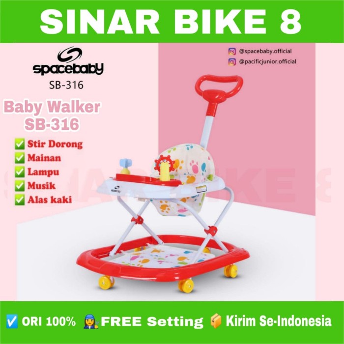 Alat Bantu Jalan Bayi Baby Walker SPACEBABY SB 316 Stir Dorong Musik Lampu Mainan Alas Kaki