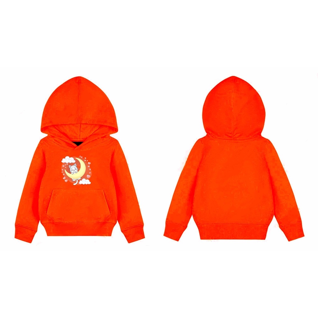 Hoodie Cat Moon Sweater Pakaian Fleece Anak M -XL