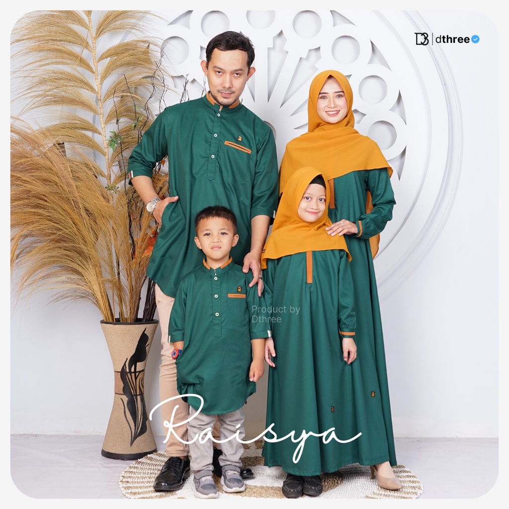 Dthree - Sarimbit Raisya ( Hijau Botol ) Baju Couple Keluarga Muslim