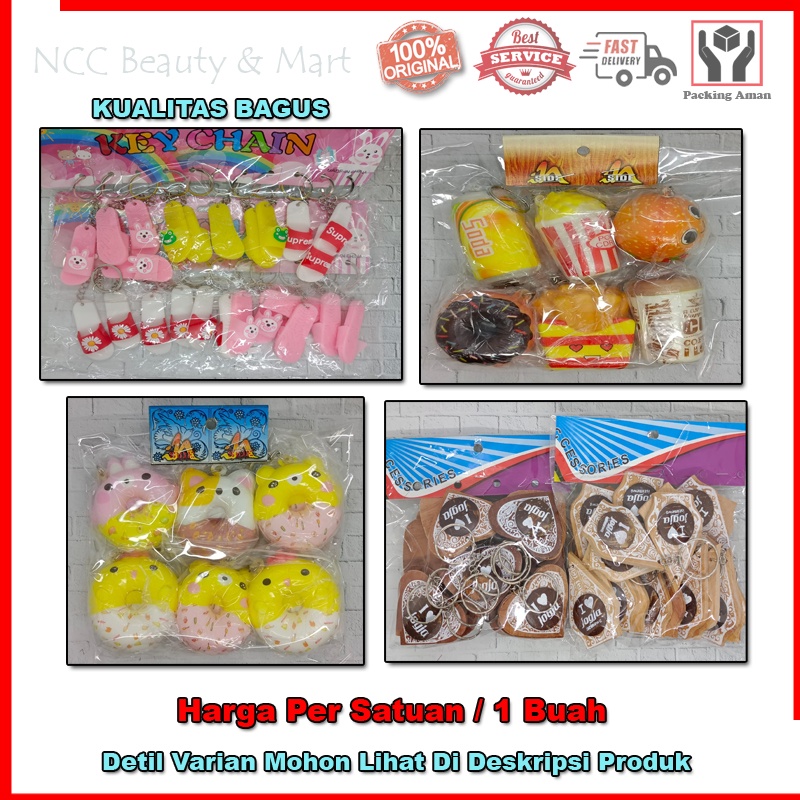 * NCC * Gantungan Kunci Aneka Bentuk Squishy Karet Wayang Kayu Plastik Fiber Khas Jogja Lucu Imut Ganci