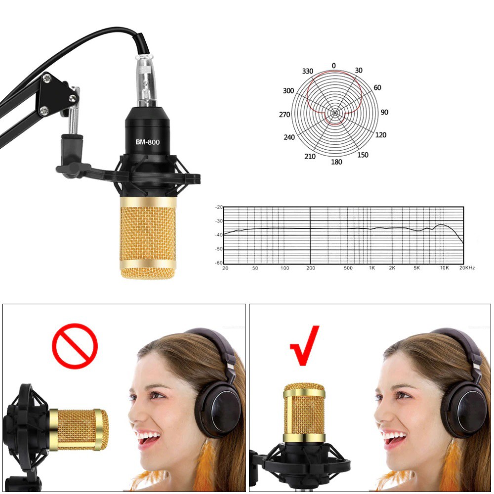 ROCKWARE RW-BM800 - Condenser Recording Microphone - Paket Premium Lengkap dengan USB 7.1 Soundcard