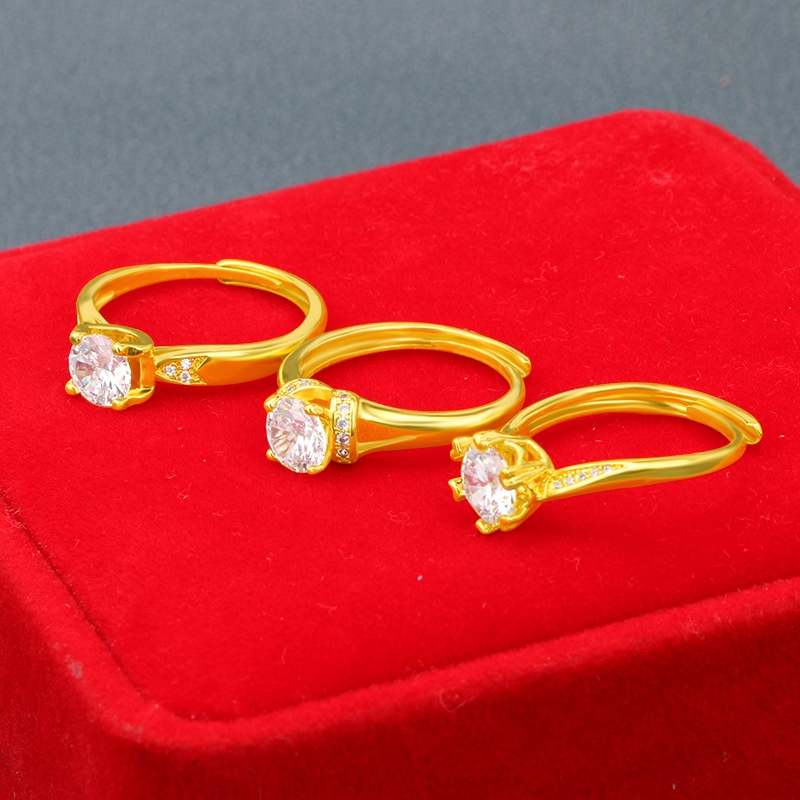 Cincin Lapis Emas Asli Kadar 375 Hias Berlian Adjustable Gaya Korea Untuk Wanita