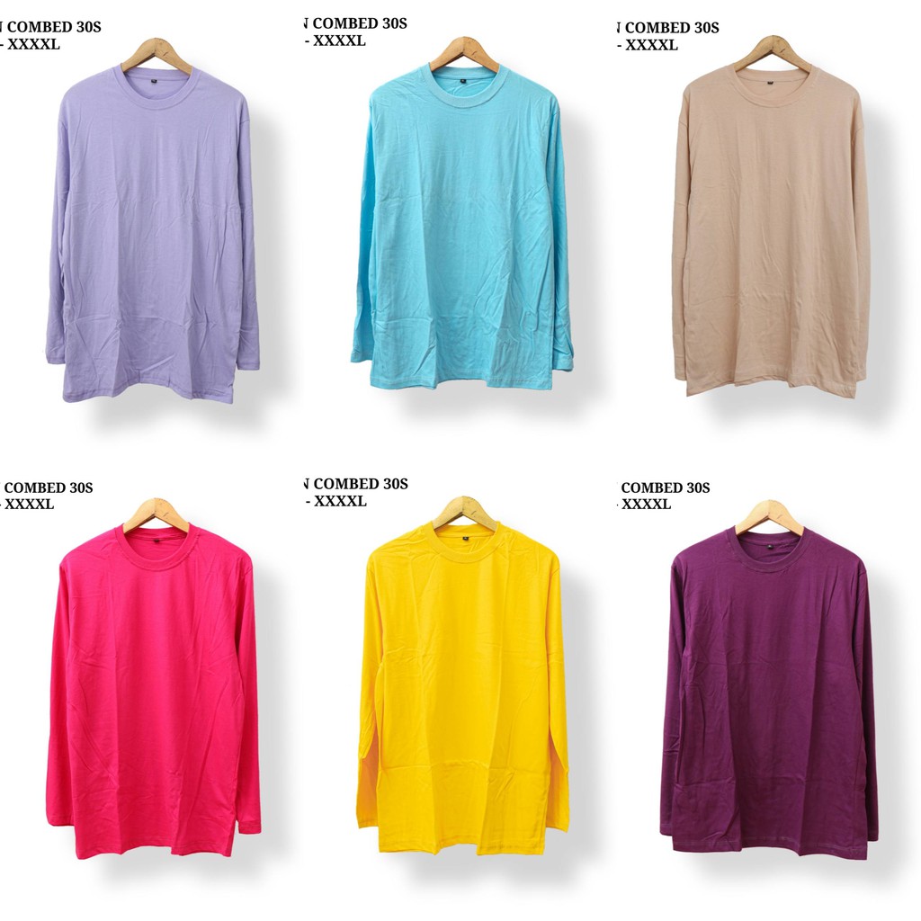 Kaos Pria Jumbo Big Size Polos Lengan Panjang Wanita Oversize XL XXL XXXL XXXXL Cowok Cewek Premium