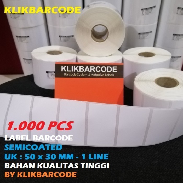 

MURAH 50x30 mm 1000pcs semicoat gap3mm core1" label sticker barcode 50 x 30 KLIKBARCODE