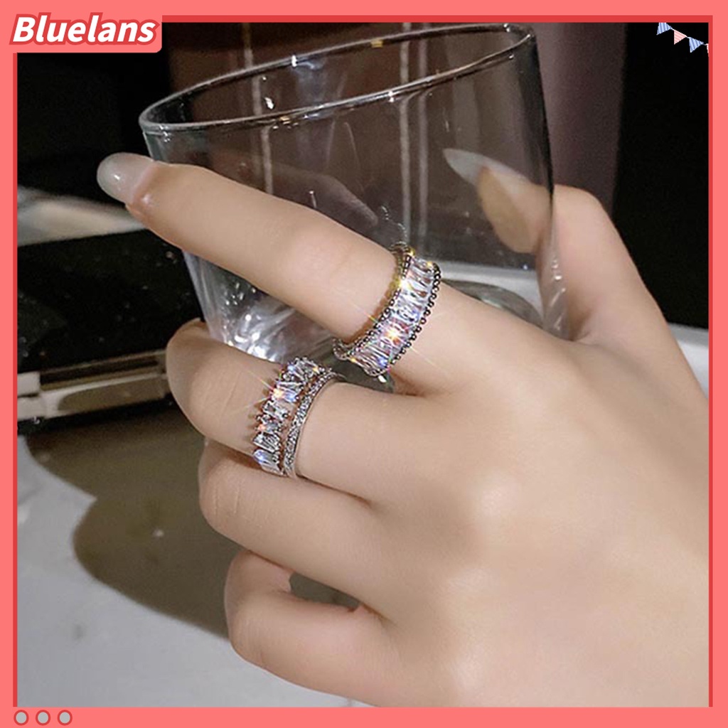 Cincin Berlian Imitasi Double Layer Model Terbuka Adjustable Untuk Wanita