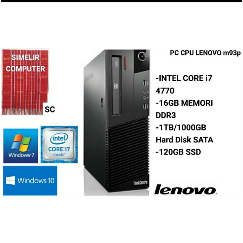 PC CPU KOMPUTER BUIL UP LENOVO M93P CORE I7 4770 RAM 16GB HDD 1TB SSD 120GB