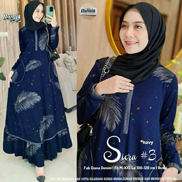 Siera #3 Maxy Uwais Gamis Diana Denim Nyaman Adem Busui