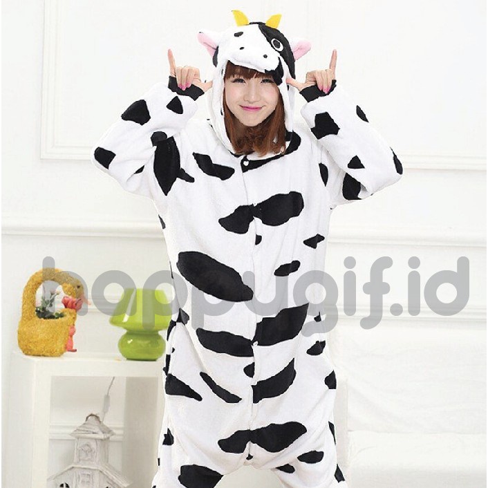 BAJU TIDUR KOSTUM ONESIE KIGURUMU PIYAMA UNIK DEWASA KARAKTER - SAPI COW