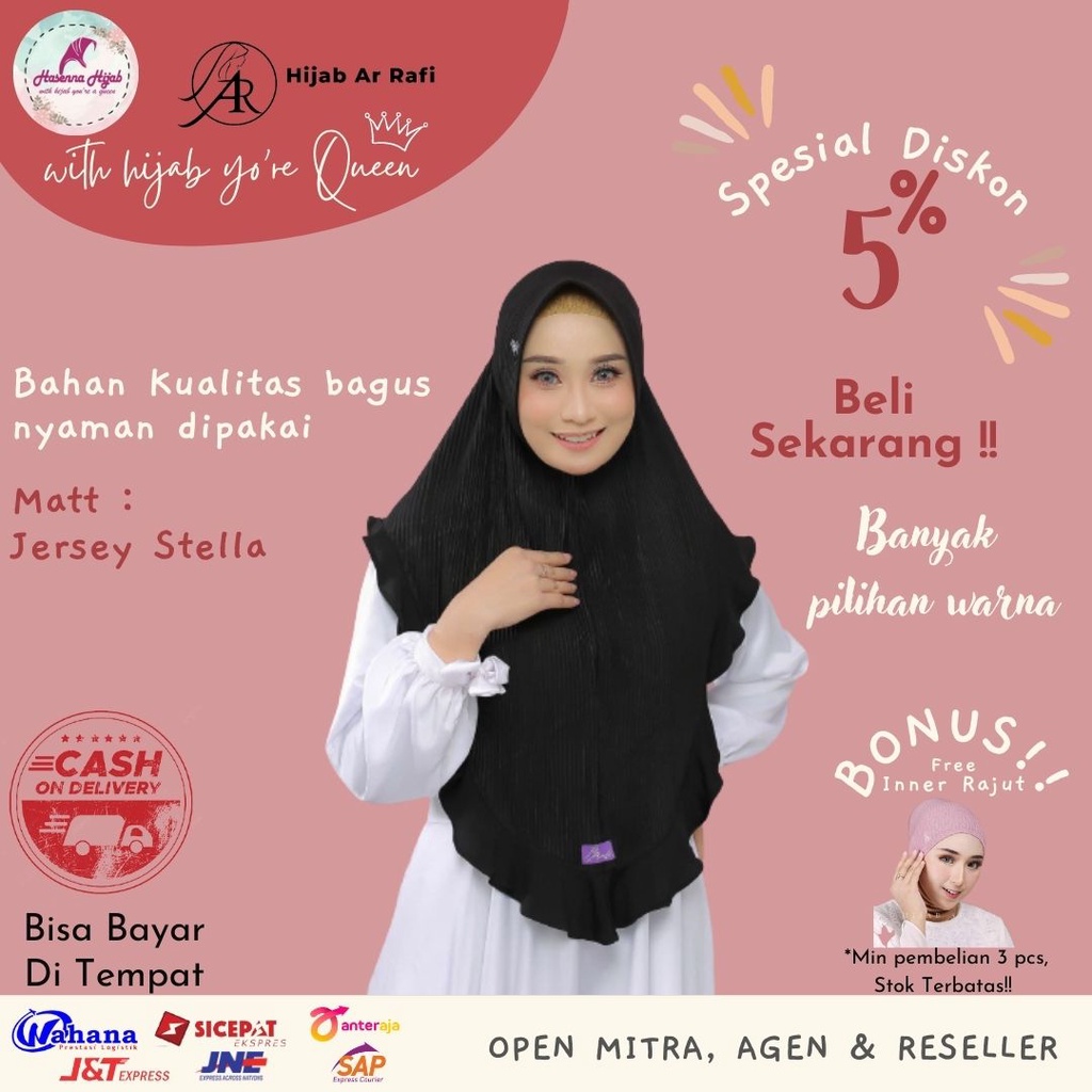 Arrafi Hijab Instan AR 558 Ped Antem Model Hijab Plisket Matt Jersey Stella
