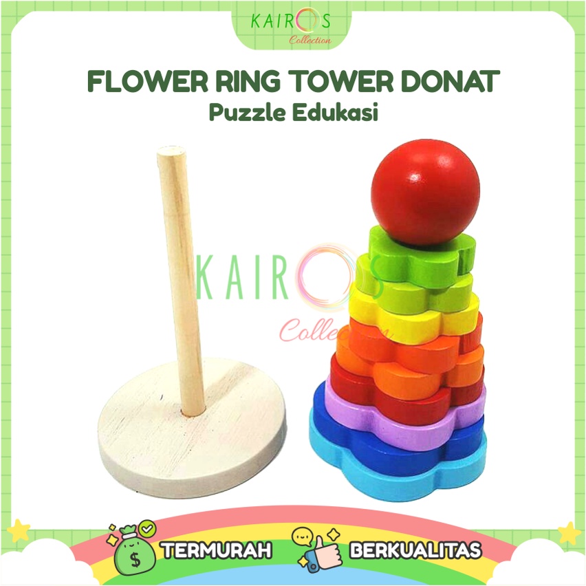 Mainan Anak Ring Donat Kayu - Bunga Rainbow