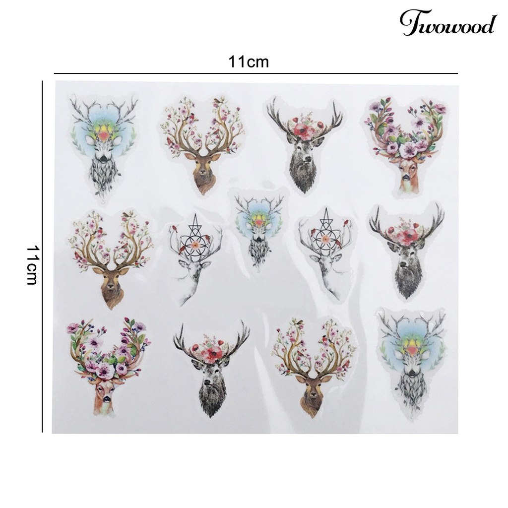 Twowood Stiker Kuku 2D Motif Rusa / Serigala Untuk Dekorasi Nail Art