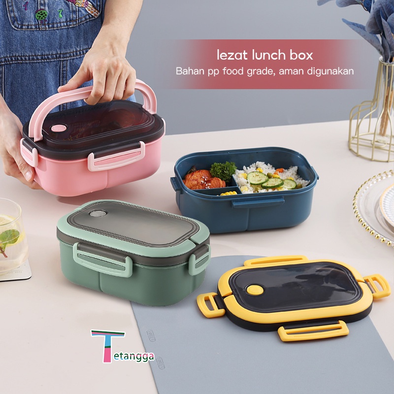 Tempat Makan Siang Kotak Bekal Single-Layer Makanan Bento Lunch Box Microwavable Anti Tumpah