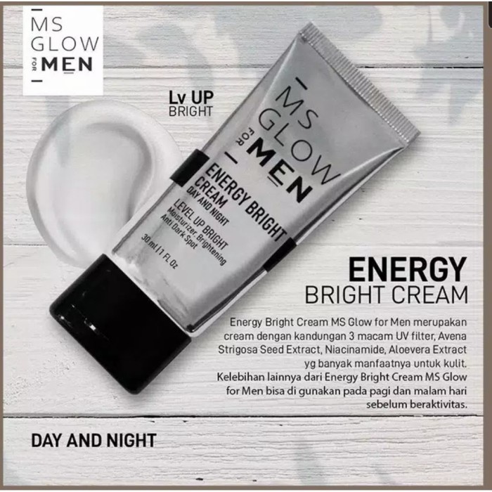 MS Glow For Men Energy Bright Cream GIRLSNEED77 Krim Siang Malam Perawatam Pelembab Wajah