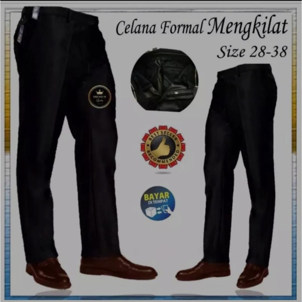 Celana Bahan Dasar Mengkilap Metalik Slimfit Kerja Kantor Formal / NDS