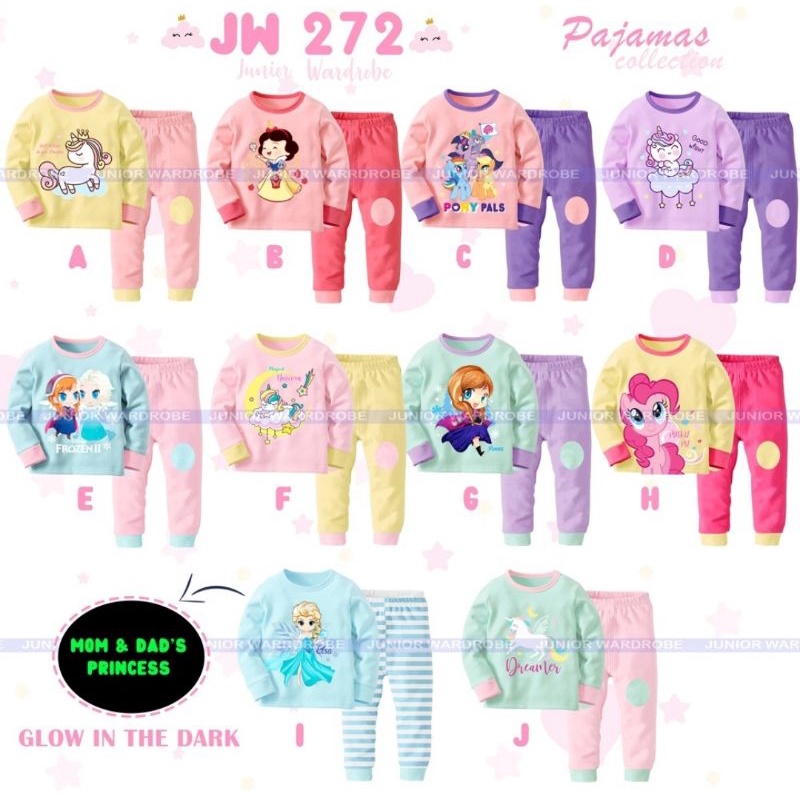 (8-13y) Baju Tidur Anak Perempuan Cewek Karakter Unicorn Piyama Anak Perempuan Longsleve Glow in The