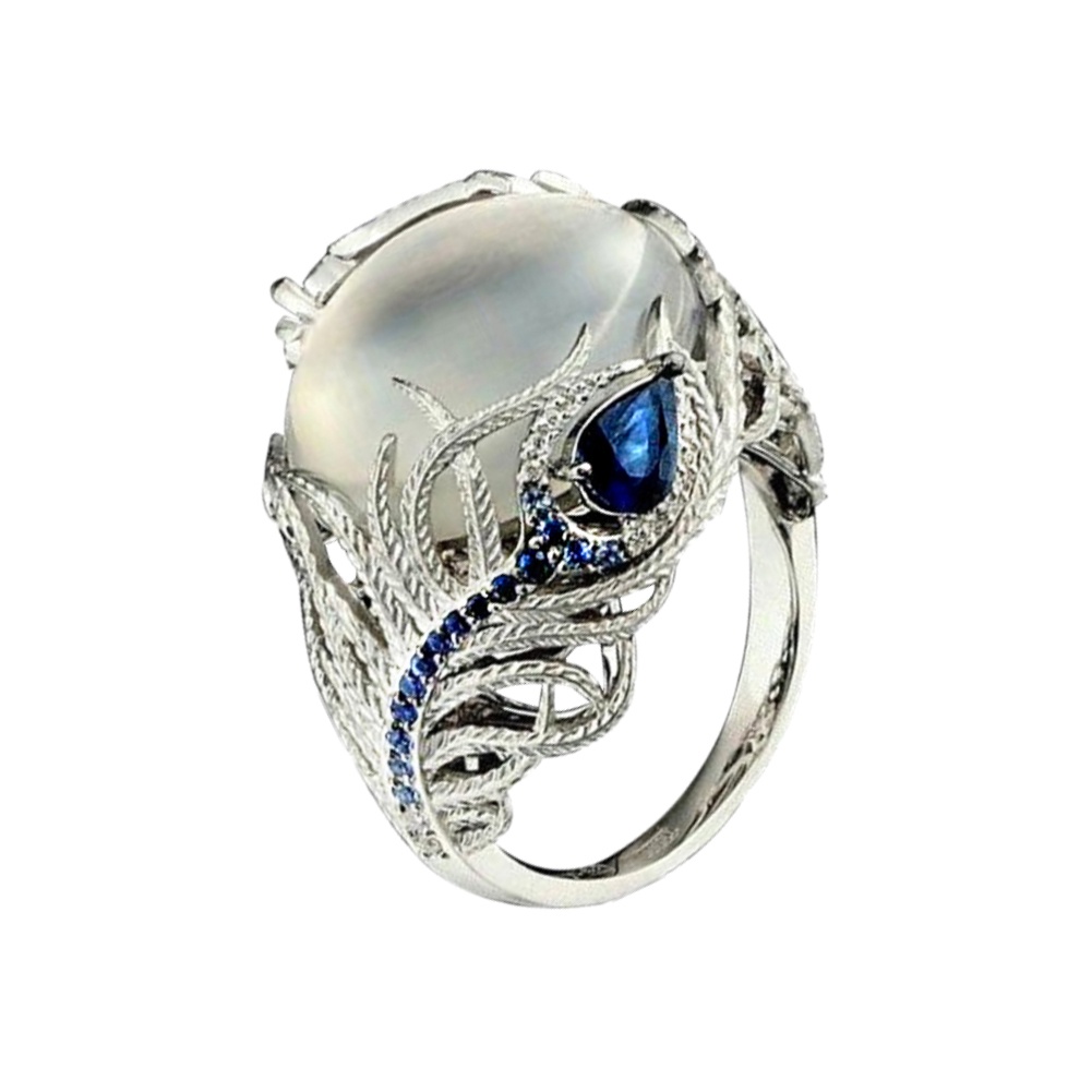 Hu Hu Hu Hu Hu Alat Bantu Pasang Kacamata♡ Cincin Wanita Hias Moonstone Imitasi Besar Gaya Vintage Menarik Untuk Pestahadiah