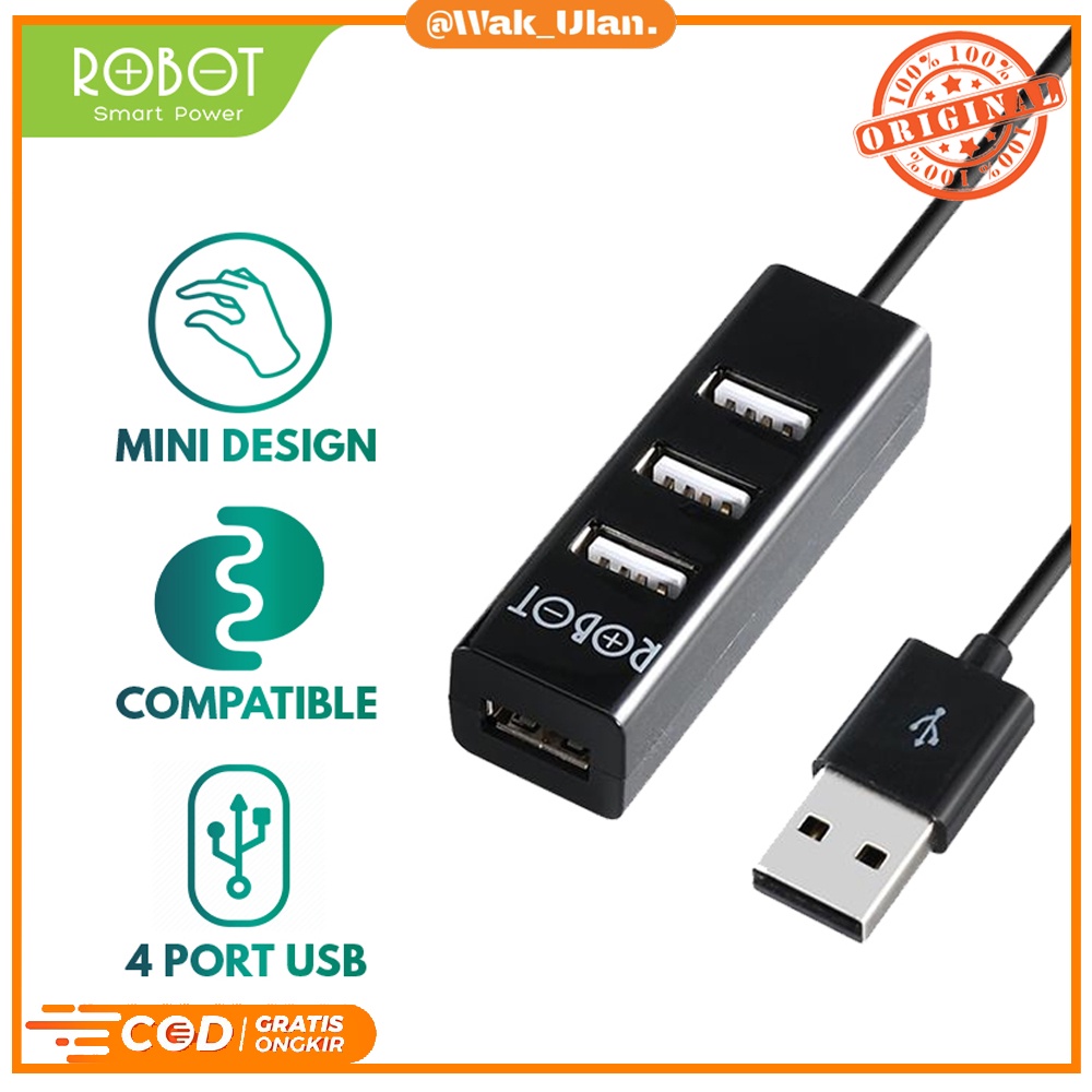 USB HUB Kabel Wired ROBOT 4 PORT PORTS 2.0 H140-80 80CM BLACK Fast Trasnfer File Charging