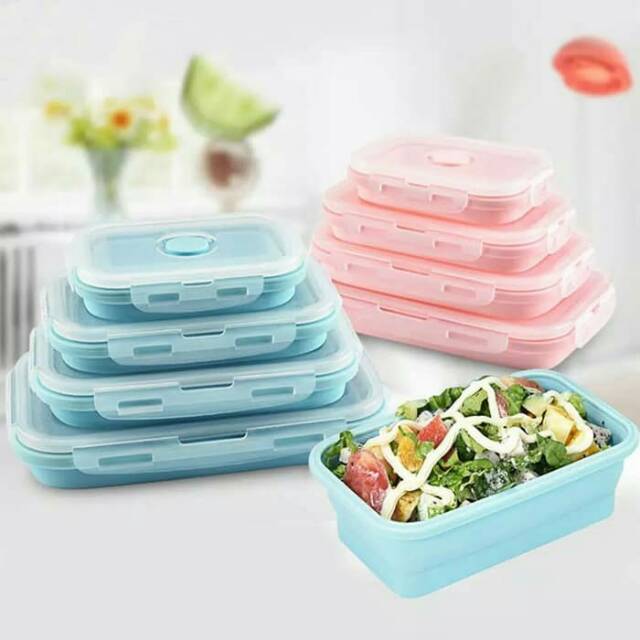 Kotak Makan Lipat Silikon Lunch Box Praktis Tempat Makan Portable Wadah Makan Susun