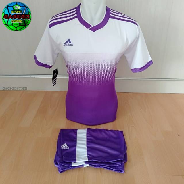 setelan olahraga kaos bola jersey futsal baju volly adidas degradasi putih ungu
