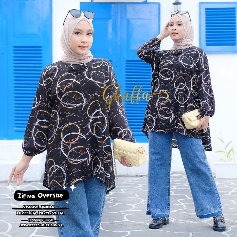 Zifiva Oversize blouse motif abstrak by ghaffa the label