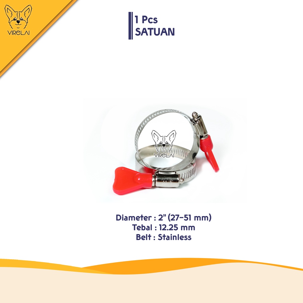 Stainless Klem Selang Kuping 2&quot; Kepala Plastik / Klem Gas LPG / Air / Klem Gas Anti Bocor / Hose Clamp with Handle 2&quot;