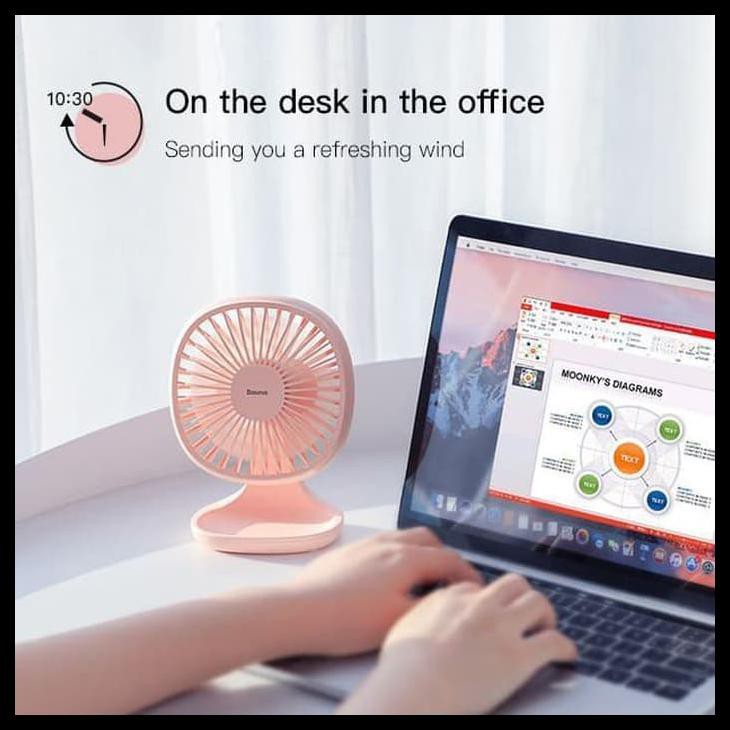 BASEUS PUDDING SHAPED PORTABLE FAN KIPAS ANGIN USB MEJA KERJA KANTOR - BIRU MUDA