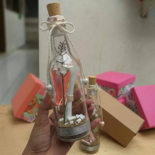 Message in a bottle seri white flowers - pesan botol - hiasan kado dekorasi