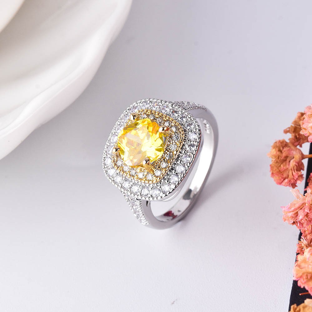 925 Perak Wanita Cincin Pertunangan Citrine Square  Perhiasan