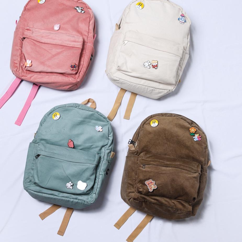 Seller➬ Himeku OOGIE PIN Backpack Corduroy Tas Ransel Tas Sekolah Tas Gendong 35