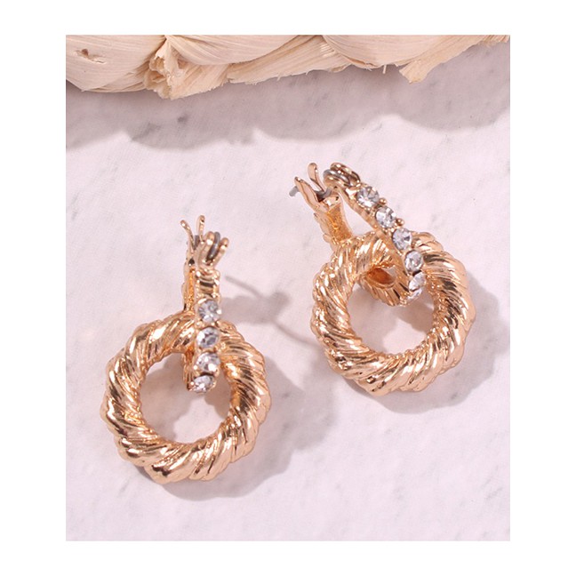 LRC Anting Tusuk Fashion Gold Alloy Circle Chain Stud Earrings F99707