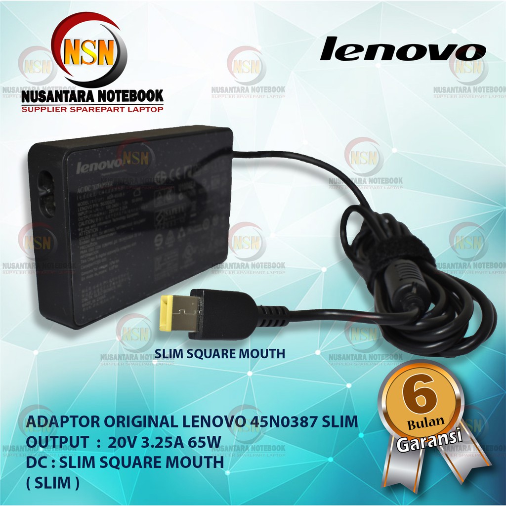 Adaptor Original Lenovo 45N0387 20V 3.25A 65W DC Slim Square Mouth