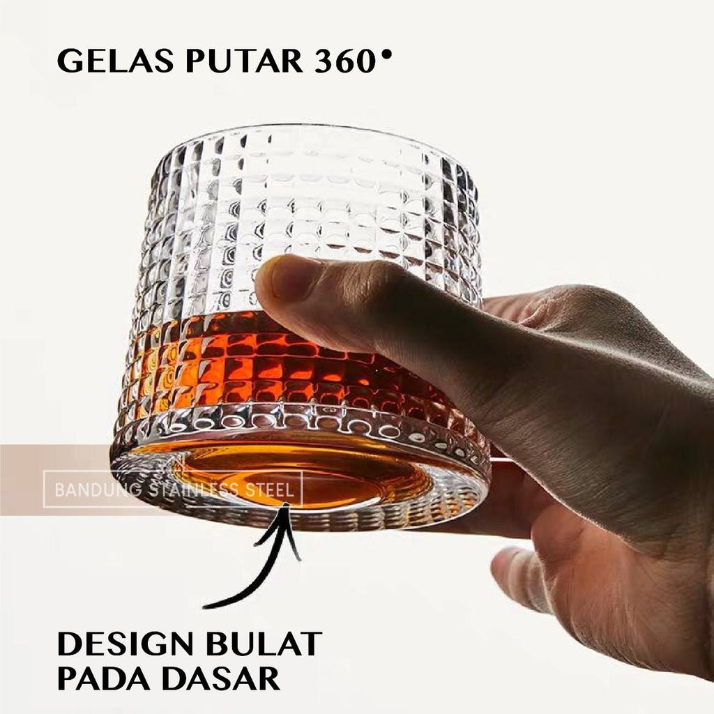 Gelas Whiskey Putar 150ml Kaca Kristal Unik Tebal Spinning Glass Gangsing Whisky Nordic Perancis