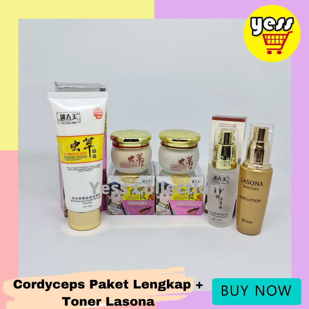 Paket Cordyceps Cream Siang dan Malam, Sabun, Serum, Toner Lasona 5in1