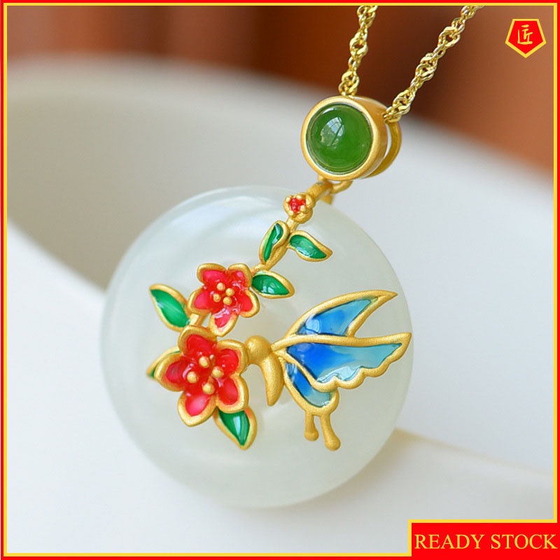 [Ready Stock]Hetian Jade Safety Bucket Pendant Female Flower Blooming Weight Fashionable and Elegant