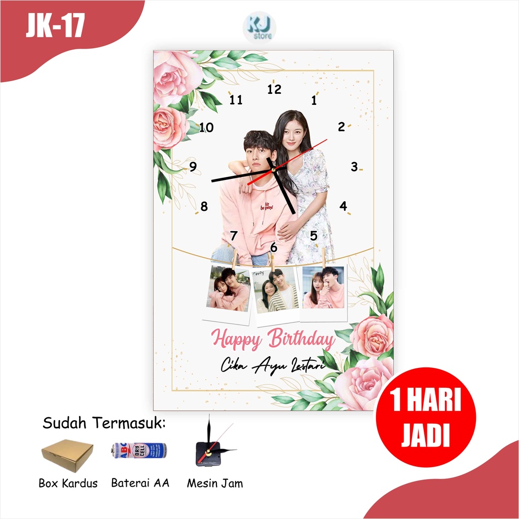 Kado Ulang Tahun Hadiah Ultah Jam dinding Happy Birthday Gift Nikahan Pernikahan Wedding inimalis Cewek cowok Dekorasi Kamar Tidur Estetik Custom Costum Perempuan Teman Sahabat bestie Cewek Cowok Pasangan Couple Kayu Reques Foto Tulisan unik aesthetic