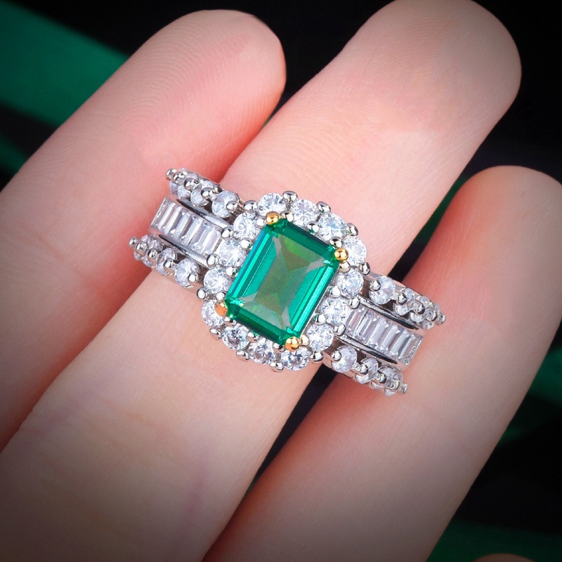 Cincin Pernikahan Minimalis Elegan Unik Dengan Zircon Warna Hijau Untuk Wanita