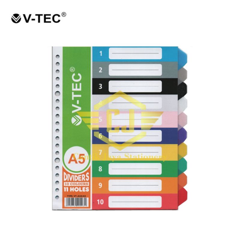 

Index Dividers V-TEC Pembatas Binder A5 10 Tabs / Colours Type : VT-A10/A5