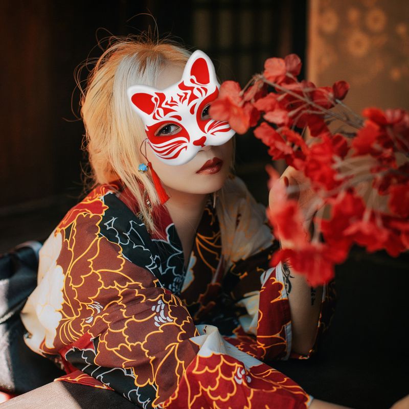 Topeng Kitsune Jepang Kitsune Mask Topeng Cosplay Festival Mask Halloween Half-Face Cosplay Fox