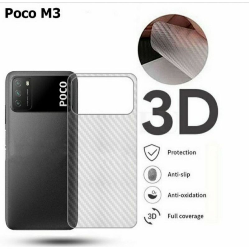 Poco M3 skin carbon anti gores belakang karbon