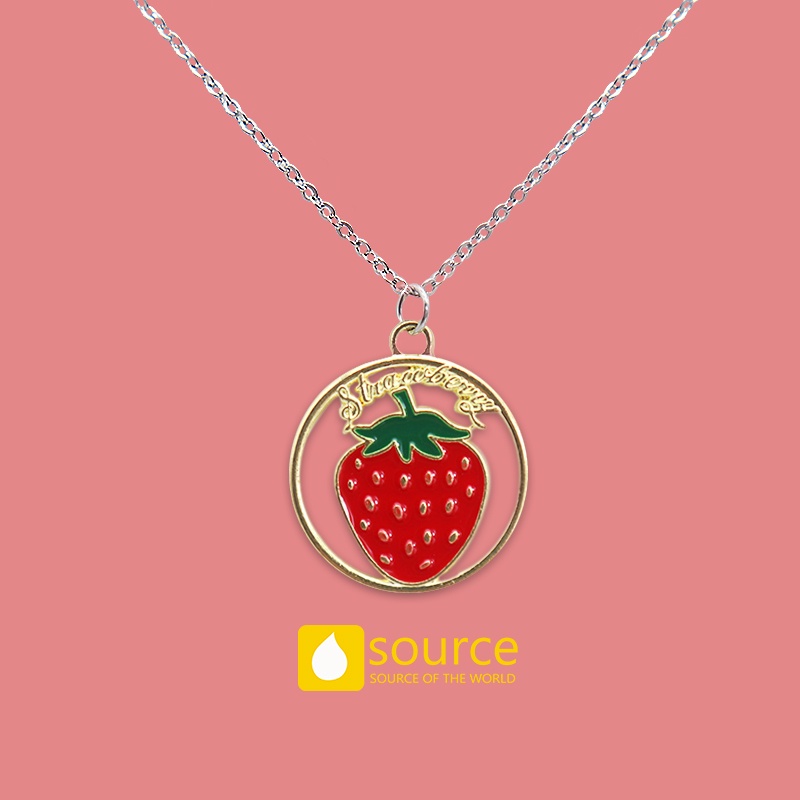 Kalung Rantai Dengan Liontin Kartun Buah Bahan Stainless Steel Untuk Wanita