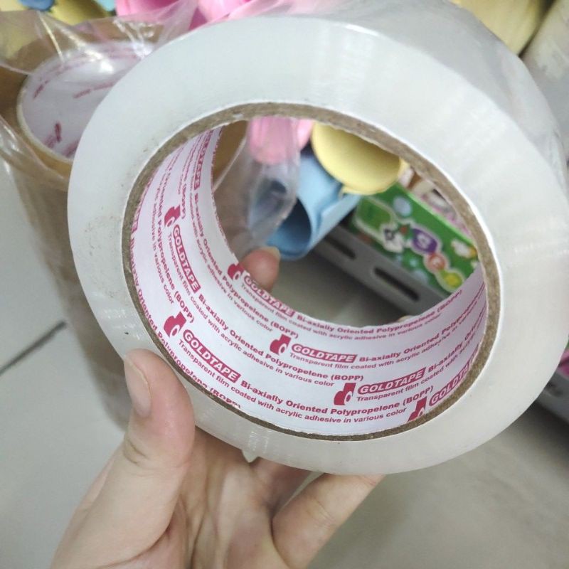 lakban goldtape 100 yard / isolasi lakban bening cokelat gold tape tebal 2 inchi 100 yard