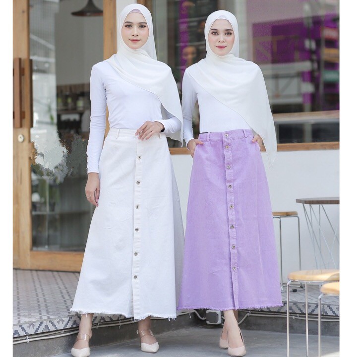 ROK JEANS KANCING RAWIS / ROK JEANS RAWIS LILAC / ROK JEANS RUMBAI /ROK KANCING/ROK RAWIS /ROK LILAC