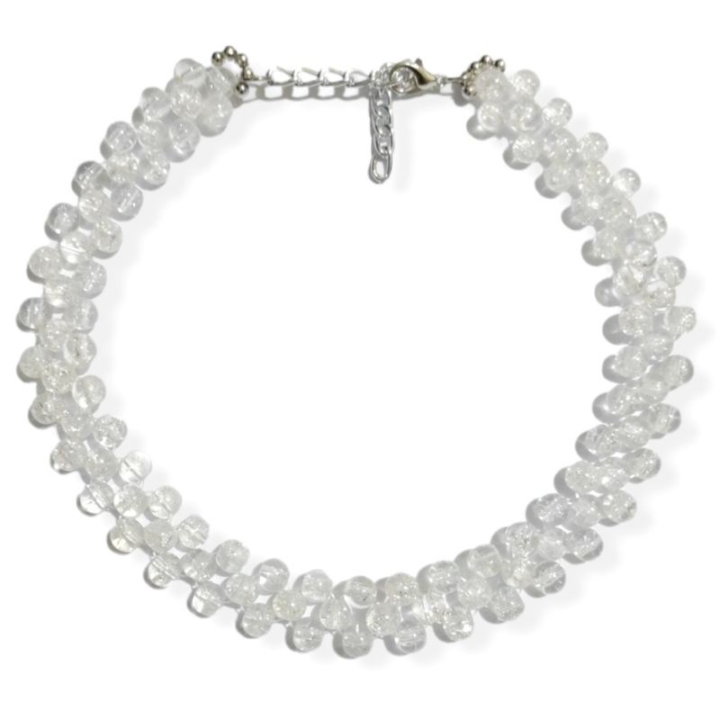 Jacqueline Crystal Cracked Beads Choker Necklace Kalung Batu Kaca Pecah Anyam