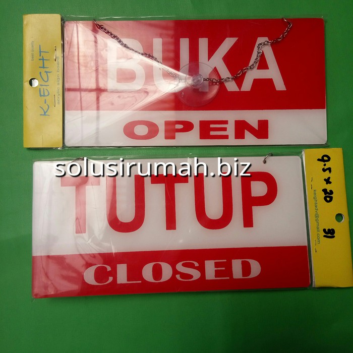 LABEL ACRYLIC 9.5*20CM OPEN BUKA TUTUP CLOSE+RANTAI+KOP KACA