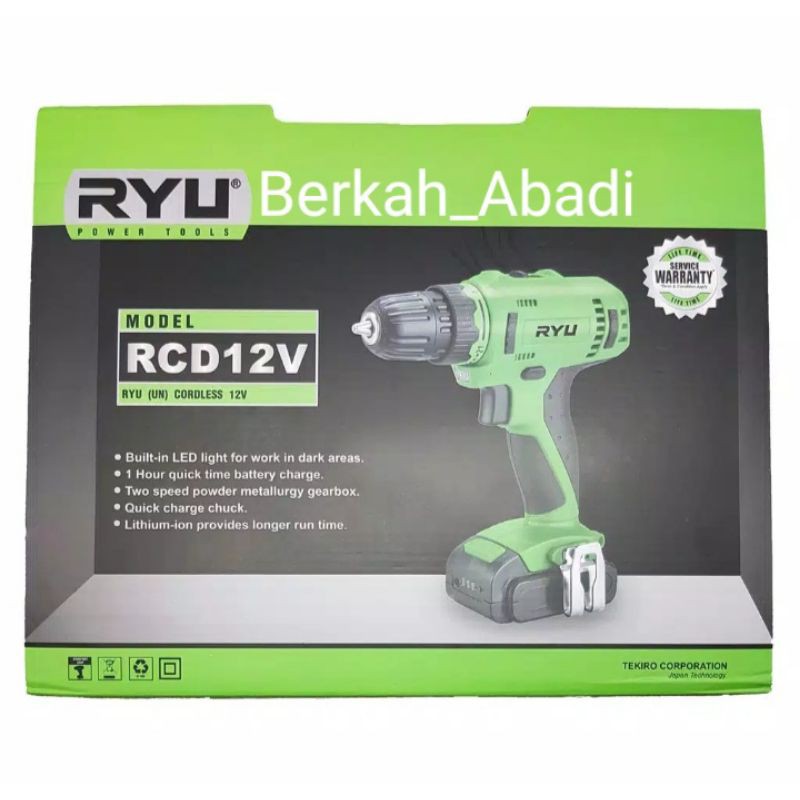 Mesin Bor Tanpa Kabel RYU RCD12V 12V Li-ion 1.5Ah dengan Lampu LED dan Pengaturan Kecepatan